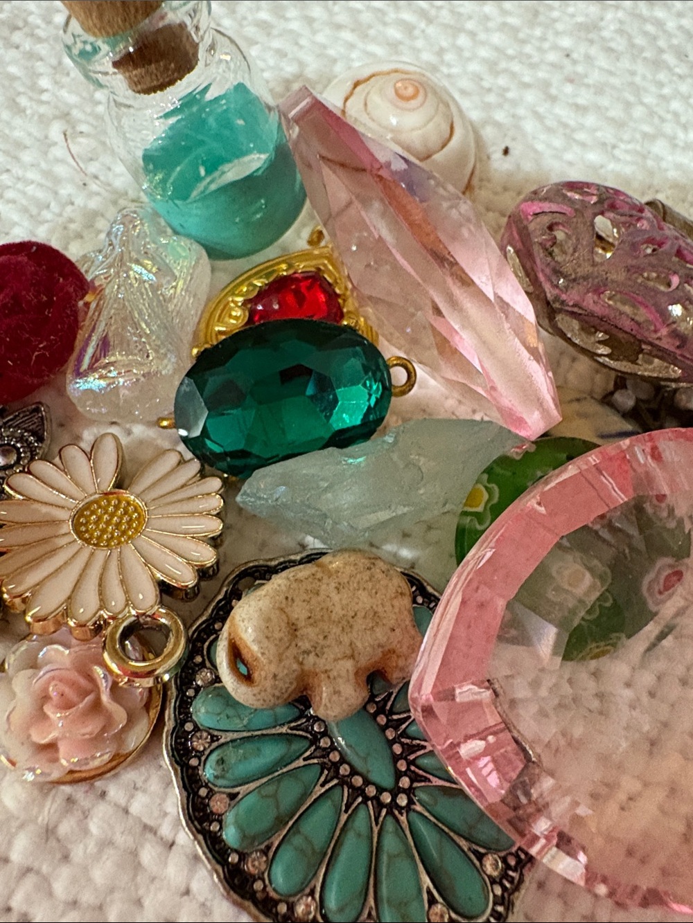 Assorted Jewelry Charms Lot with Pink Crystal and Teal Gem